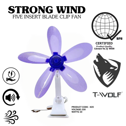 T-Wolf F-420 5-Ultra Big Blade Clip Fan