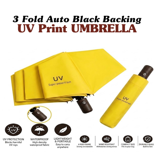 3-Fold Automatic UV-Protection Umbrella: Portable, Wind-Resistant Design with Black Backing (Multiple Colors)