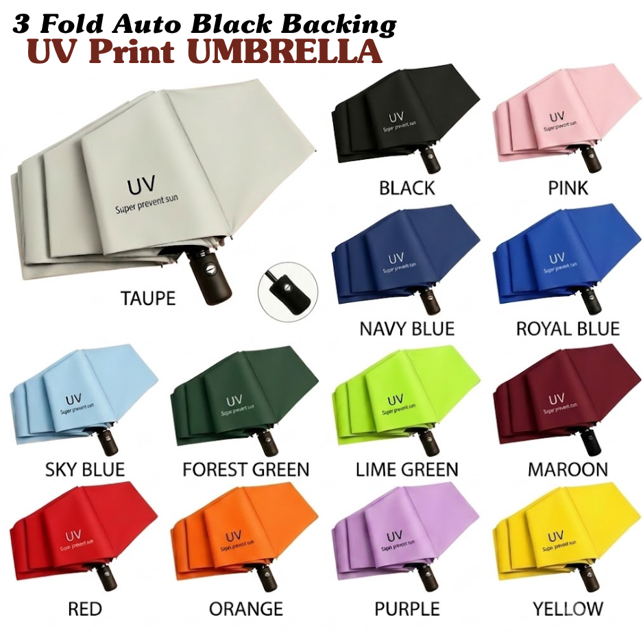 3-Fold Automatic UV-Protection Umbrella: Portable, Wind-Resistant Design with Black Backing (Multiple Colors)