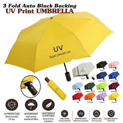3-Fold Automatic UV-Protection Umbrella: Portable, Wind-Resistant Design with Black Backing (Multiple Colors)