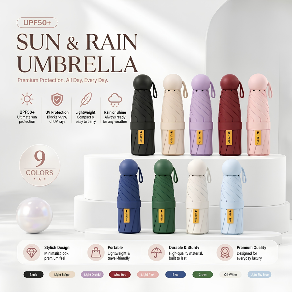 Ultra-Compact 5-Fold UPF 50+ Sun & Rain Umbrella: Lightweight, Portable & Durable Protection for Everyday Luxury