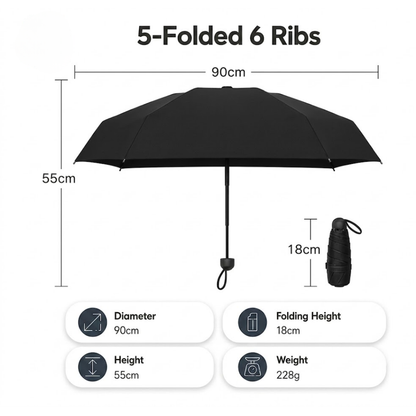Ultra-Compact 5-Fold UPF 50+ Sun & Rain Umbrella: Lightweight, Portable & Durable Protection for Everyday Luxury