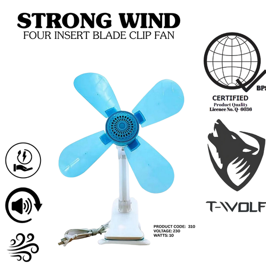 T-Wolf 4-Blade Clip Fan, a portable and energy-efficient