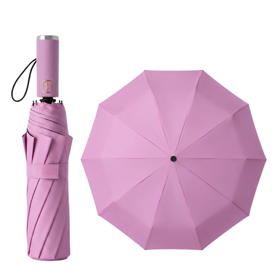 Premium 10-Rib Black Backing Automatic UV & Rain Compact Umbrella