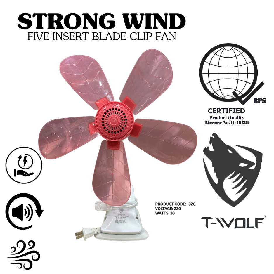 T-Wolf Strong Wind 5-Blade Clip Fan – Portable &amp; Quiet Electric Desk Fan