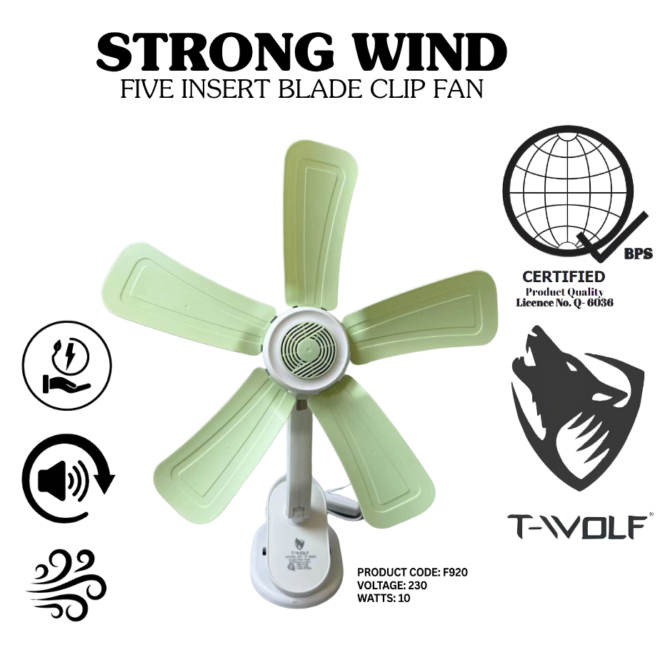 Strong Wind 5-Blade Clip Fan – Portable Electric Table Fan for Desk & Home Office, 230V