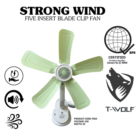 Strong Wind 5-Blade Clip Fan – Portable Electric Table Fan for Desk & Home Office, 230V