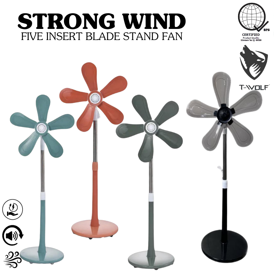 T-Wolf Strong Wind Stand Fan – Adjustable Height Electric Fan with Changeable 5-Insert Blades