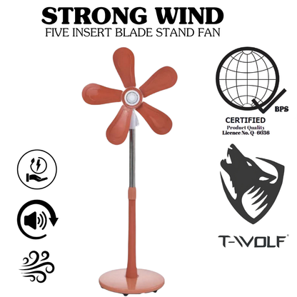 T-Wolf Strong Wind Stand Fan – Adjustable Height Electric Fan with Changeable 5-Insert Blades