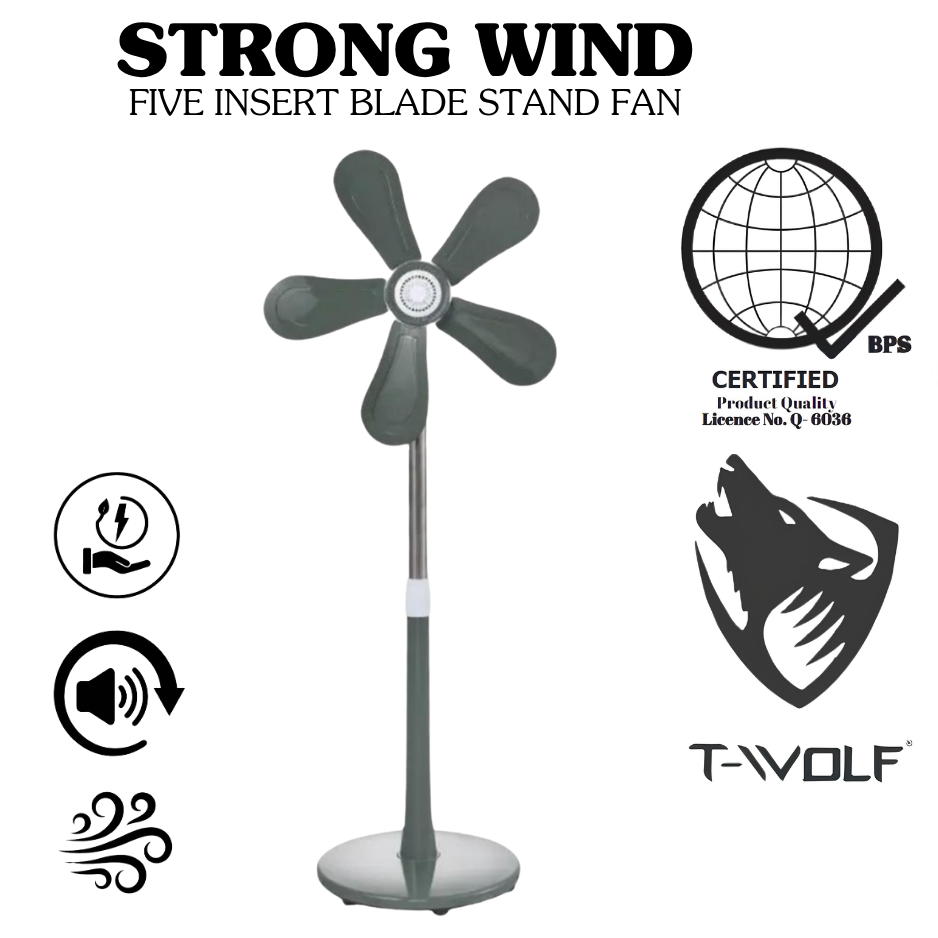 T-Wolf Strong Wind Stand Fan – Adjustable Height Electric Fan with Changeable 5-Insert Blades