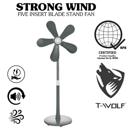 T-Wolf Strong Wind Stand Fan – Adjustable Height Electric Fan with Changeable 5-Insert Blades