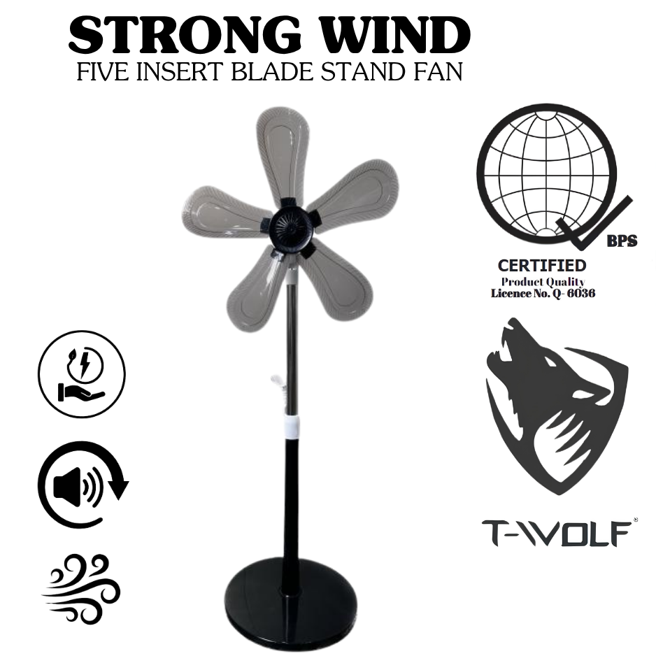 T-Wolf Strong Wind Stand Fan – Adjustable Height Electric Fan with Changeable 5-Insert Blades