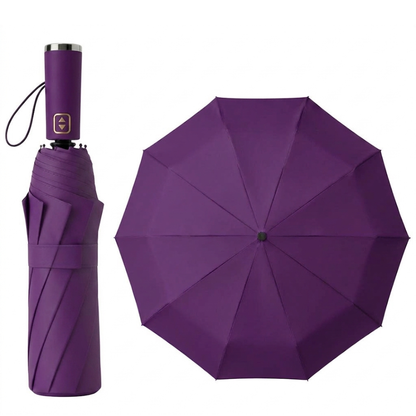 Premium 10-Rib Black Backing Automatic UV & Rain Compact Umbrella