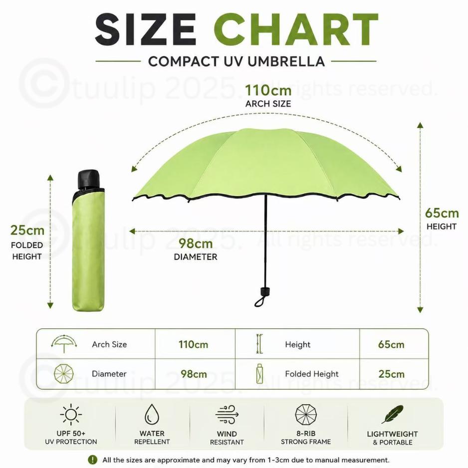 Magic Flower Manual Folding Umbrella 8 Ribs | UV Protection Sun & Rain Umbrella | Cute Pastel Color Compact Travel Umbrella