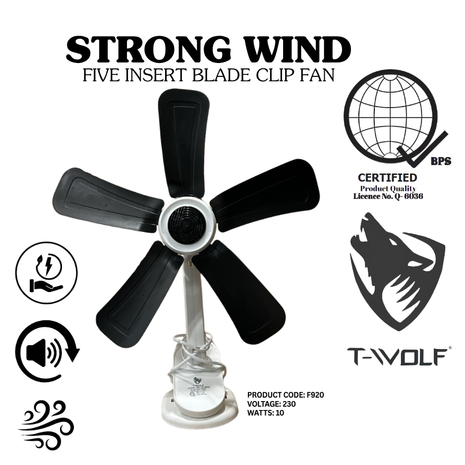 Strong Wind 5-Blade Clip Fan – Portable Electric Table Fan for Desk & Home Office, 230V