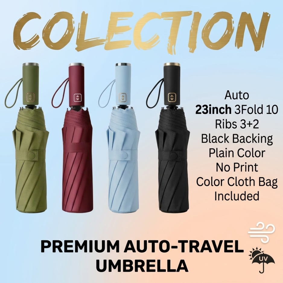 Premium 10-Rib Black Backing Automatic UV & Rain Compact Umbrella