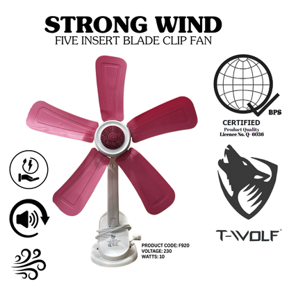 Strong Wind 5-Blade Clip Fan – Portable Electric Table Fan for Desk & Home Office, 230V