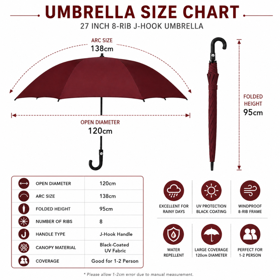 27-Inch 8-Rib J-Hook Umbrella