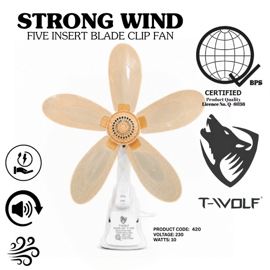 T-Wolf F-420 5-Ultra Big Blade Clip Fan