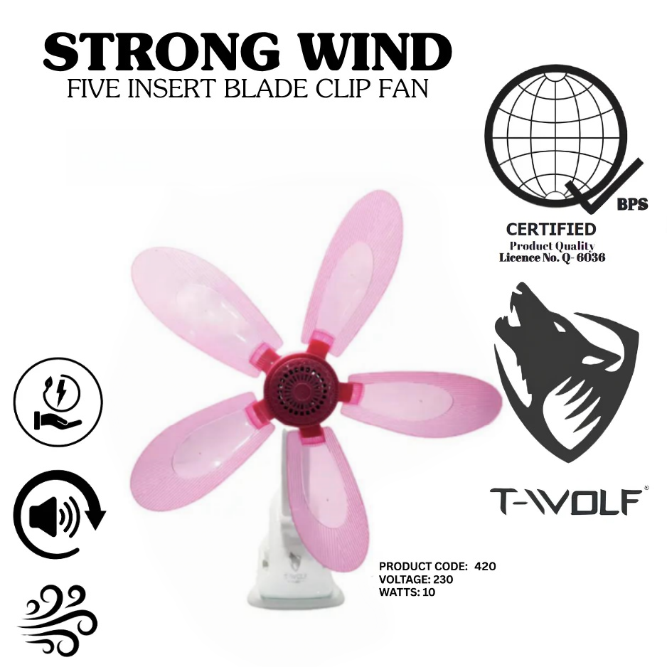 T-Wolf F-420 5-Ultra Big Blade Clip Fan