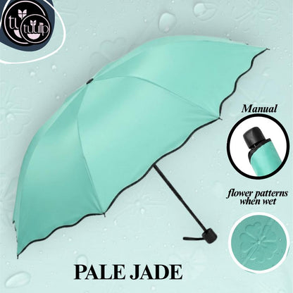 Magic Flower Manual Folding Umbrella 8 Ribs | UV Protection Sun & Rain Umbrella | Cute Pastel Color Compact Travel Umbrella