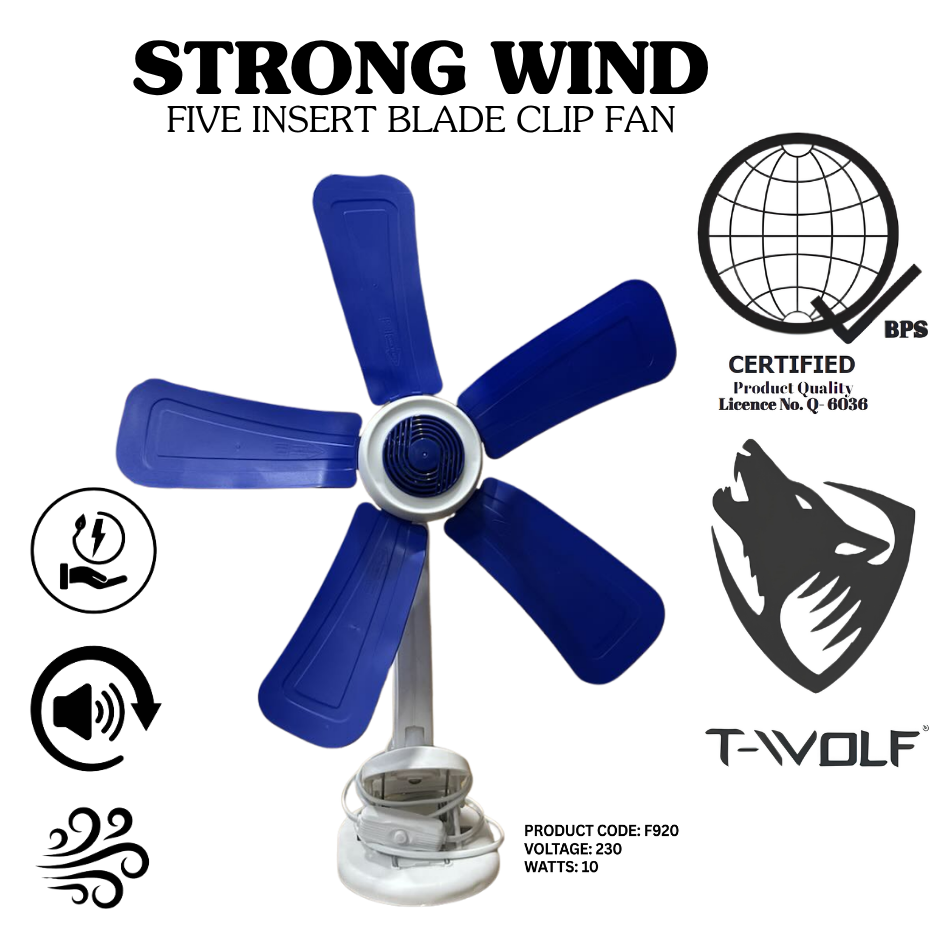 Strong Wind 5-Blade Clip Fan – Portable Electric Table Fan for Desk & Home Office, 230V