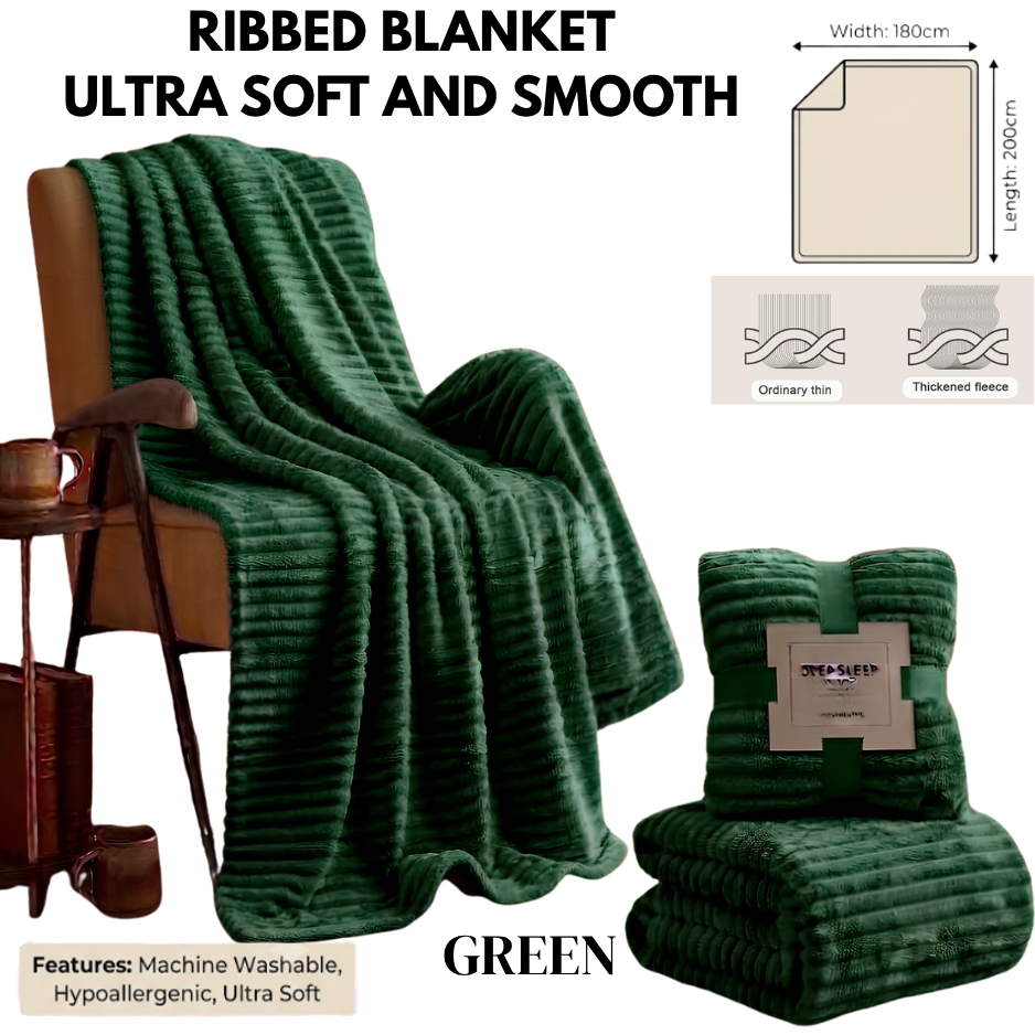 Cozy Ribbed Fleece Blanket – Soft, Pill-Resistant Throw Perfect for Living Room, Car, and Outdoor Travel