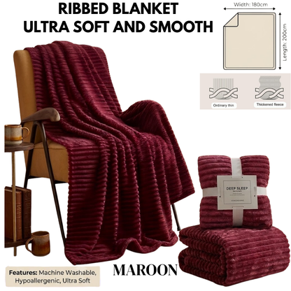 Cozy Ribbed Fleece Blanket – Soft, Pill-Resistant Throw Perfect for Living Room, Car, and Outdoor Travel