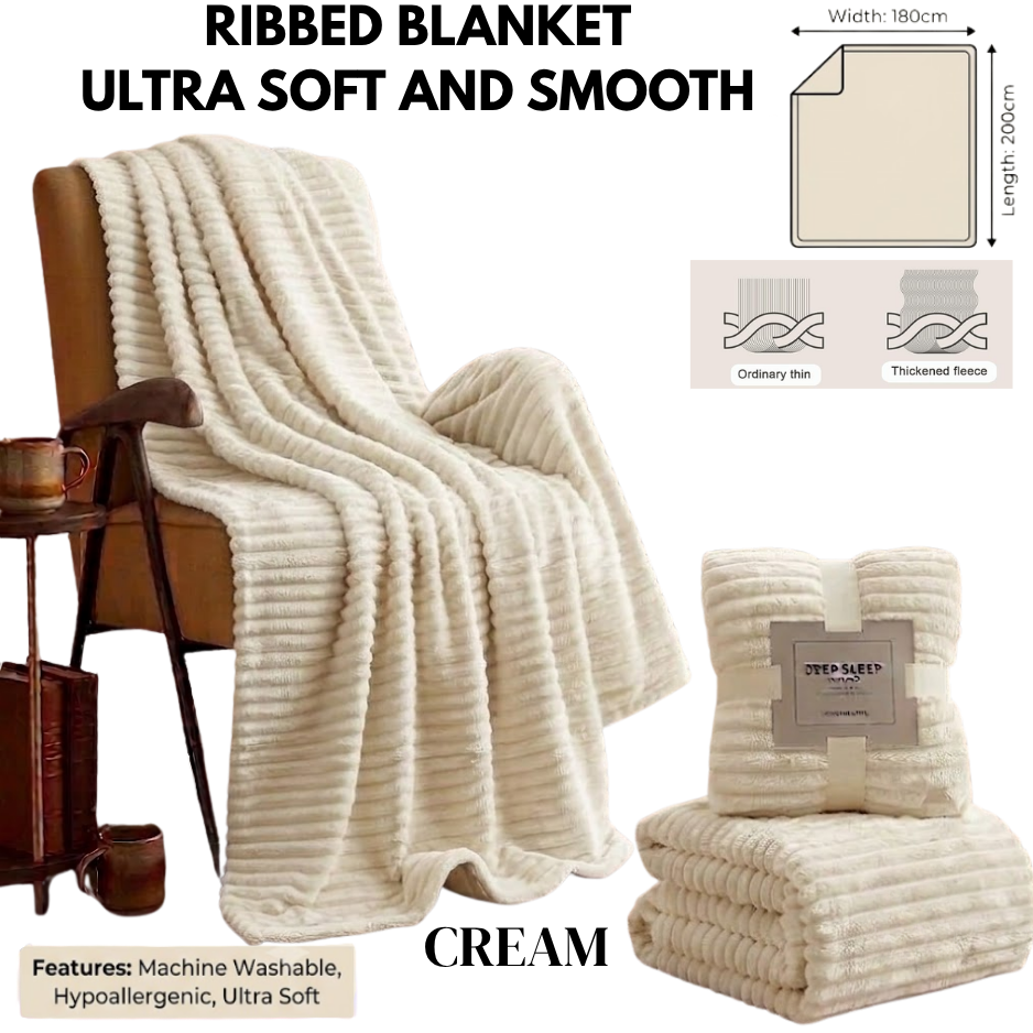Cozy Ribbed Fleece Blanket – Soft, Pill-Resistant Throw Perfect for Living Room, Car, and Outdoor Travel