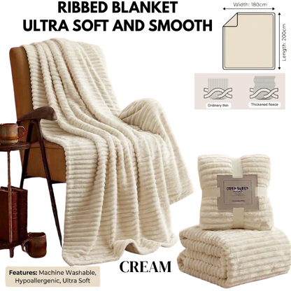 Cozy Ribbed Fleece Blanket – Soft, Pill-Resistant Throw Perfect for Living Room, Car, and Outdoor Travel