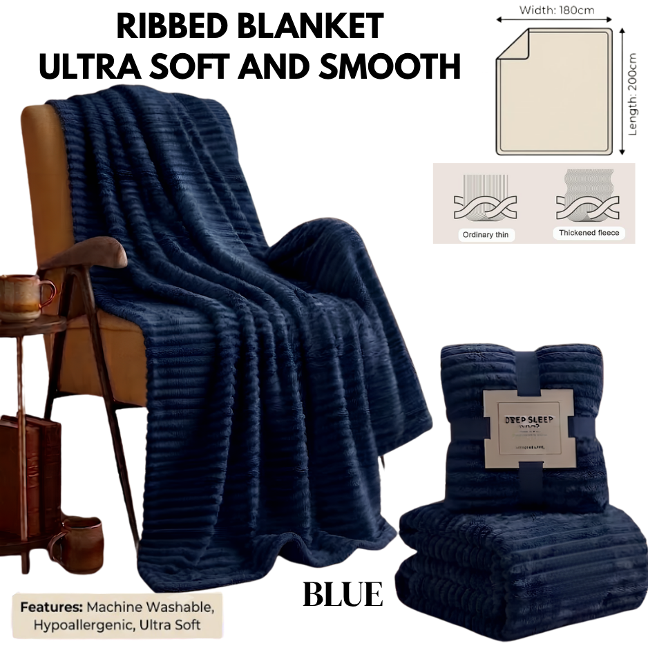 Cozy Ribbed Fleece Blanket – Soft, Pill-Resistant Throw Perfect for Living Room, Car, and Outdoor Travel