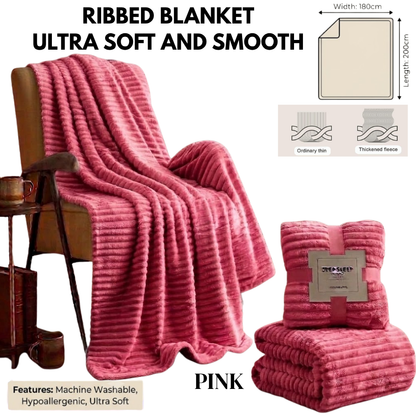 Cozy Ribbed Fleece Blanket – Soft, Pill-Resistant Throw Perfect for Living Room, Car, and Outdoor Travel