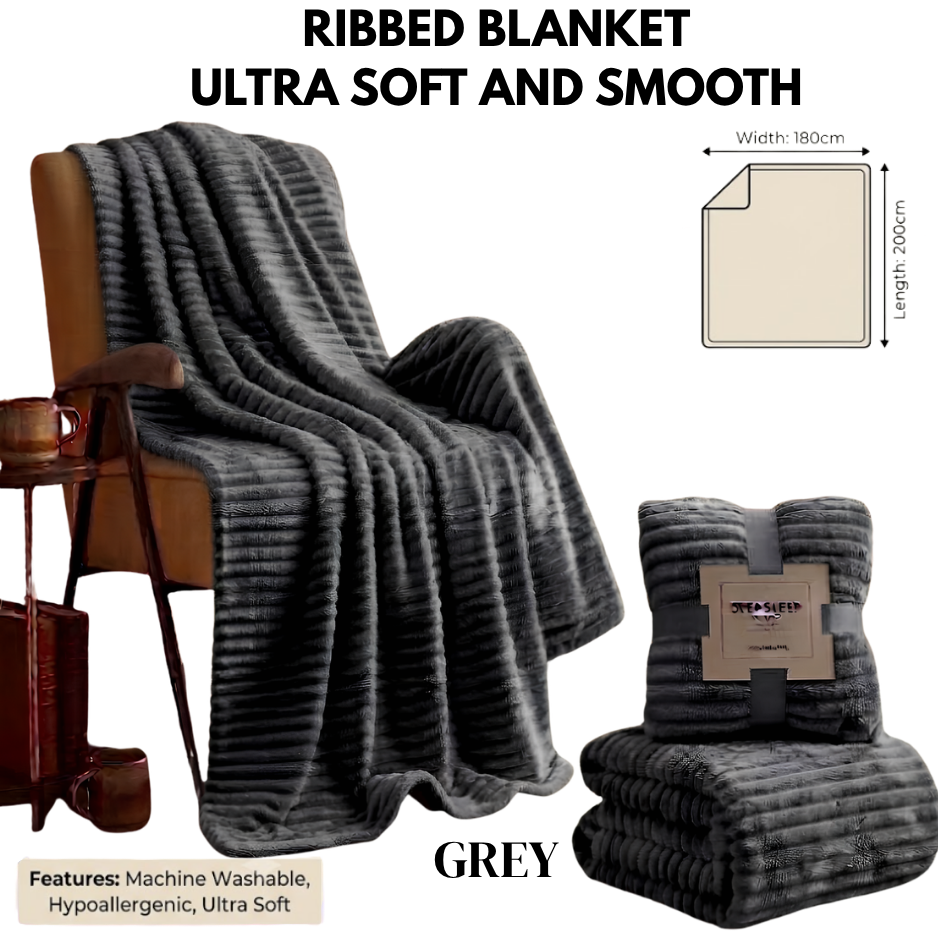 Cozy Ribbed Fleece Blanket – Soft, Pill-Resistant Throw Perfect for Living Room, Car, and Outdoor Travel