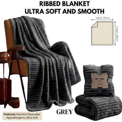 Cozy Ribbed Fleece Blanket – Soft, Pill-Resistant Throw Perfect for Living Room, Car, and Outdoor Travel