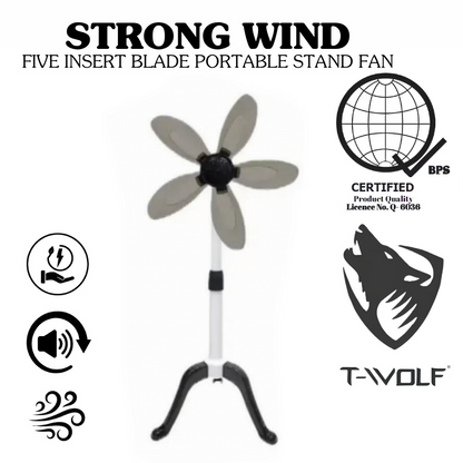 T-Wolf F-690 Strong Wind 5-Blade Portable Stand Fan