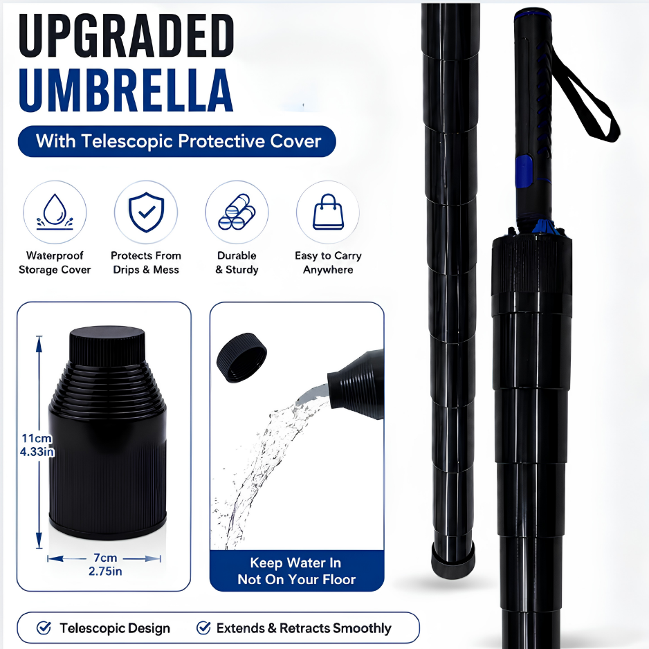 Upgraded Telescopic Cap-Type Umbrella – 8-Rib Windproof Design with Waterproof Storage Cover