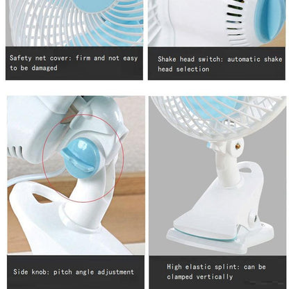 T-Wolf F180 Portable Shaking Head Three Blade Folding Grow Tent Mini Table Clip Fan With Oscillating Clip Table Clip Fan