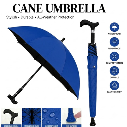 All-Weather Ergonomic Cane Umbrella: Heavy-Duty Windproof Design with Non-Slip Base for Maximum Stability
