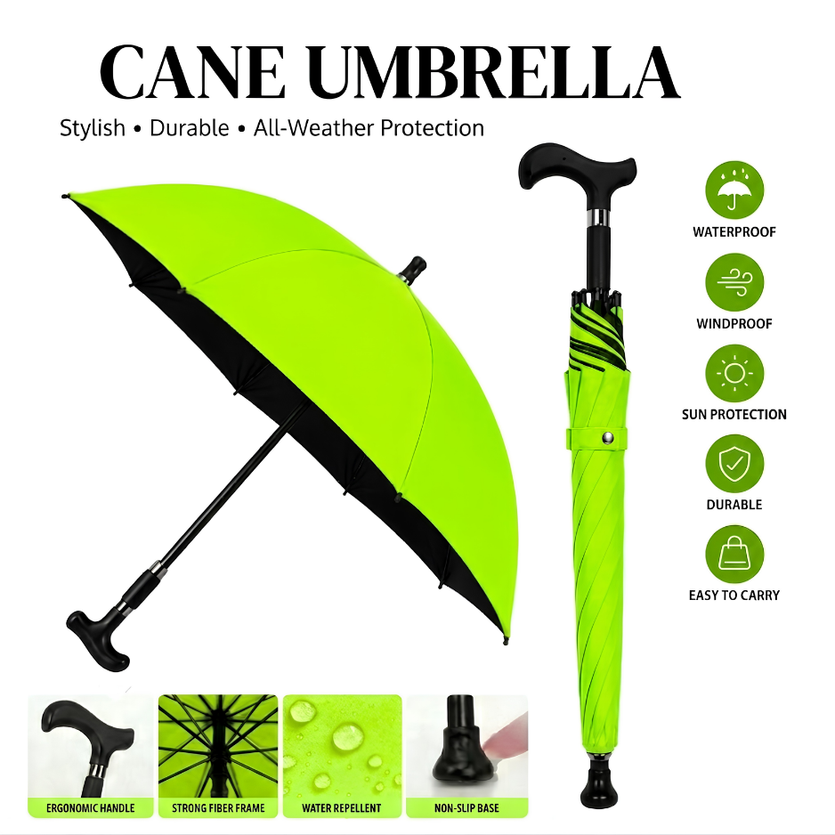 All-Weather Ergonomic Cane Umbrella: Heavy-Duty Windproof Design with Non-Slip Base for Maximum Stability