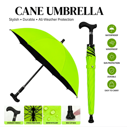 All-Weather Ergonomic Cane Umbrella: Heavy-Duty Windproof Design with Non-Slip Base for Maximum Stability