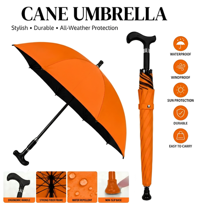 All-Weather Ergonomic Cane Umbrella: Heavy-Duty Windproof Design with Non-Slip Base for Maximum Stability