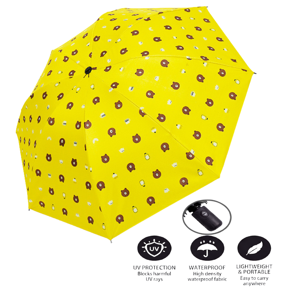 Automatic Bear-Print Foldable Umbrella – UV & Windproof