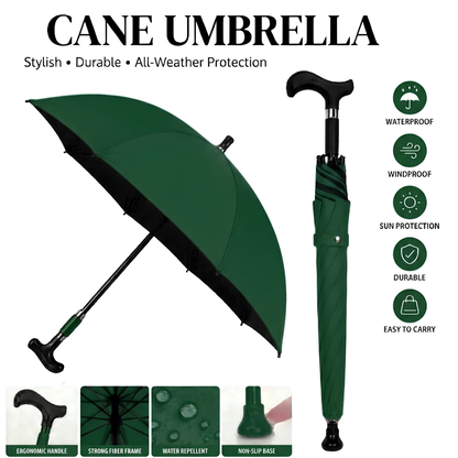 All-Weather Ergonomic Cane Umbrella: Heavy-Duty Windproof Design with Non-Slip Base for Maximum Stability