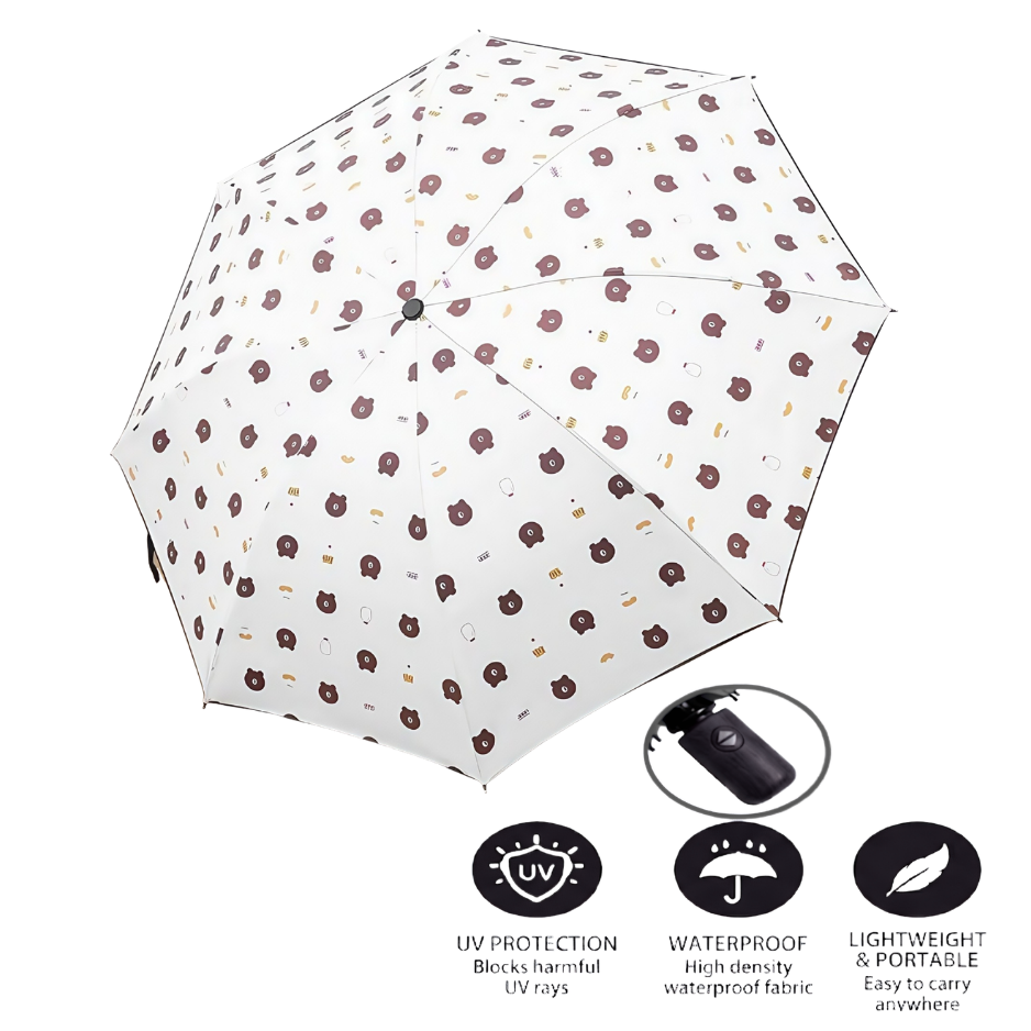 Automatic Bear-Print Foldable Umbrella – UV & Windproof