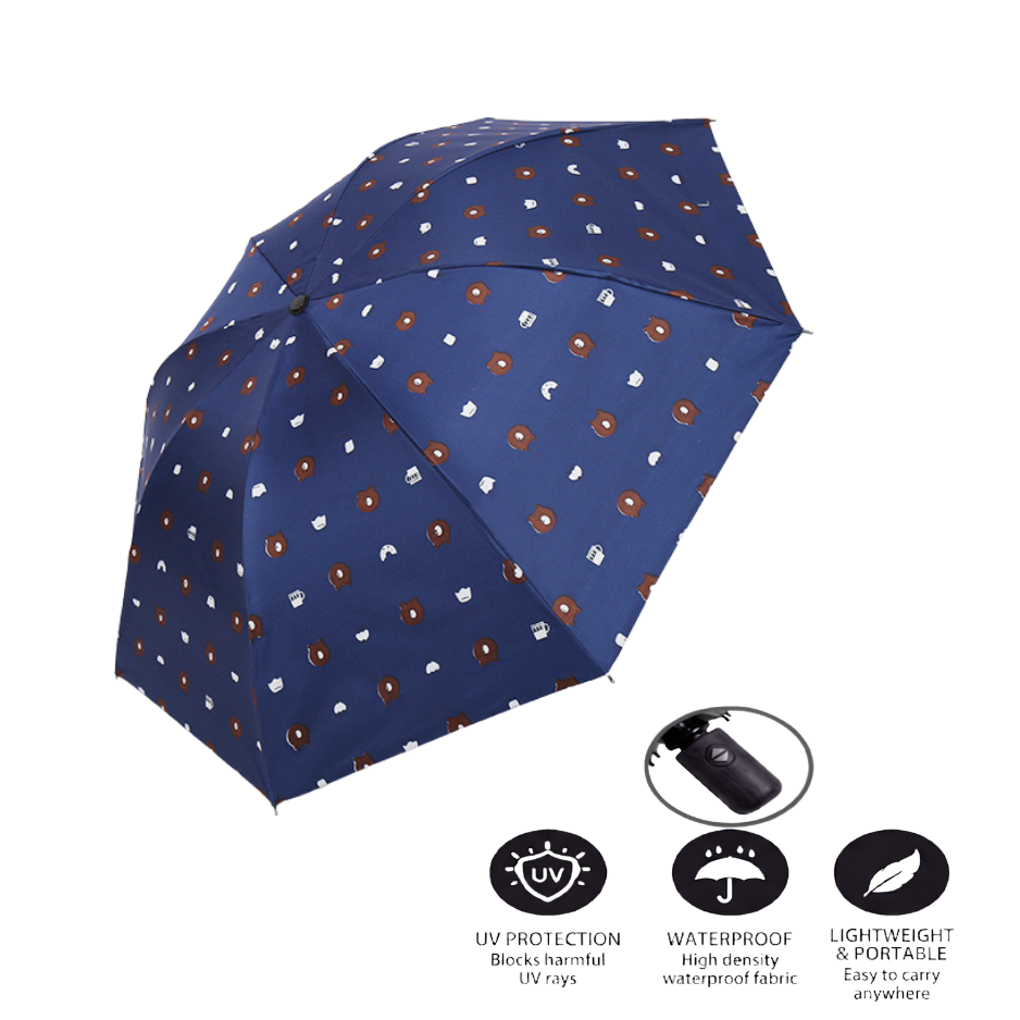 Automatic Bear-Print Foldable Umbrella – UV & Windproof