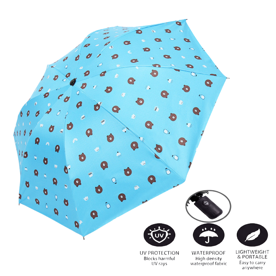 Automatic Bear-Print Foldable Umbrella – UV & Windproof