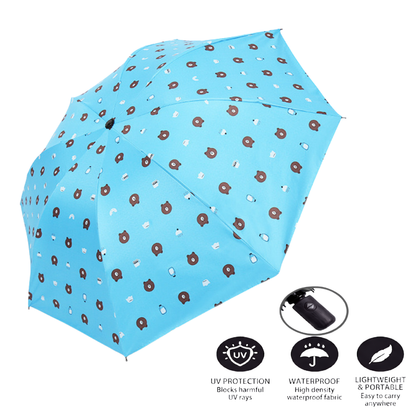Automatic Bear-Print Foldable Umbrella – UV & Windproof