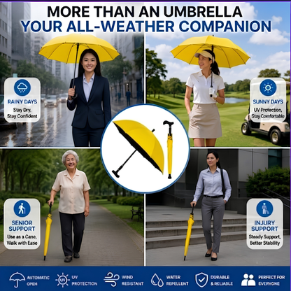All-Weather Ergonomic Cane Umbrella: Heavy-Duty Windproof Design with Non-Slip Base for Maximum Stability