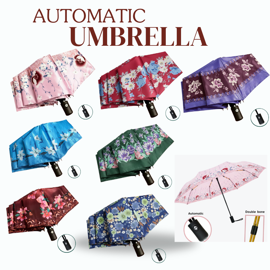 Elegant 3-Fold Automatic Floral Umbrella: Premium Satin-Finish Design with Durable Double-Bone Frame