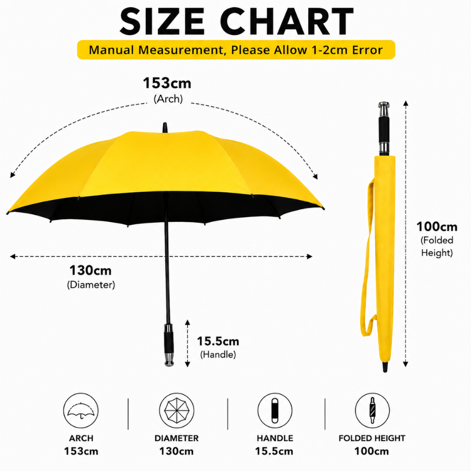 Extra-Large Adventure Golf Umbrella – 130cm Canopy, Wind-Resistant, UV Protection & Easy-Carry Strap
